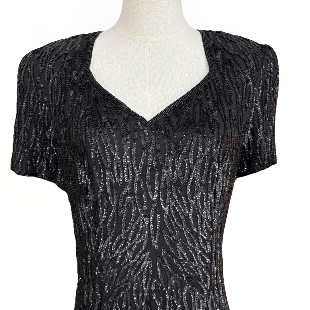 Vintage NWT Black Silk Beaded Formal Maxi Dress Size 14 Wedding Event Elegant - Picture 3 of 16